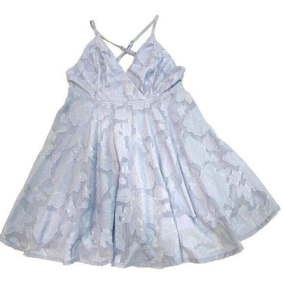 Lulu's - blue spaghetti strap open back short lace dress women's size Small - Picture 1 of 4